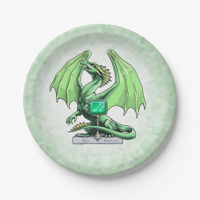 May's Birthstone Dragon: Emerald Paper Plates (Front)