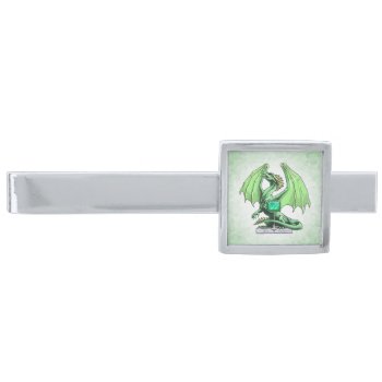 May's Birthstone Dragon: Emerald Silver Finish Tie Bar by critterwings at Zazzle
