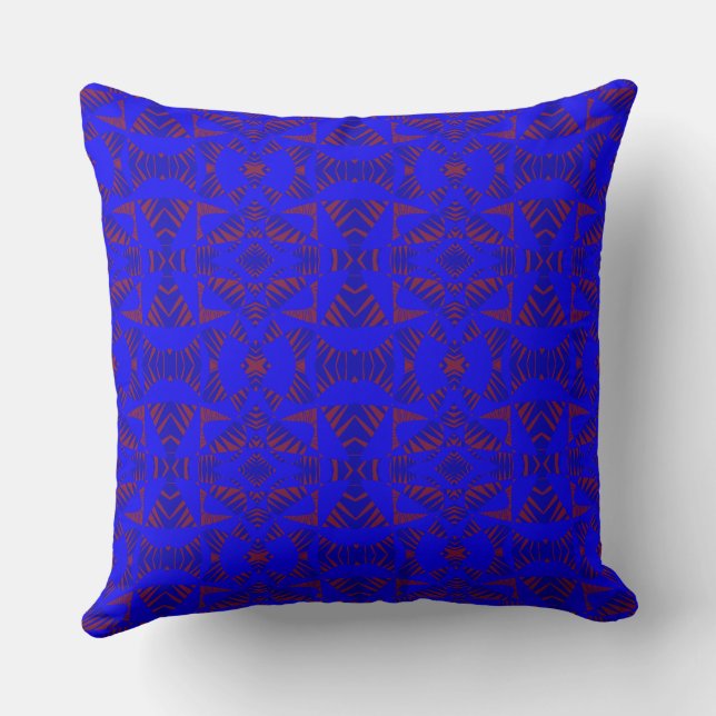 Maz Abstract Zebra Mosaic - Blue Red Throw Pillow (Back)