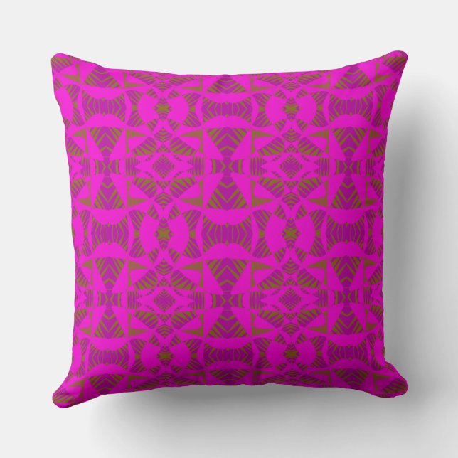 Maz Abstract Zebra Mosaic - Fuchsia Green Throw Pillow (Back)