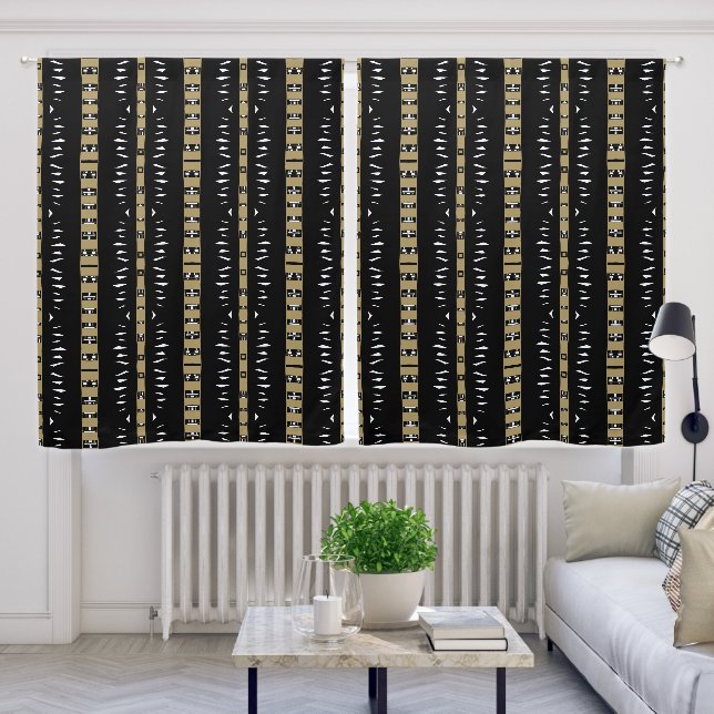 Maz Afrofuturist Pattern - Black Neutral White  Blackout Curtains (Living Room)