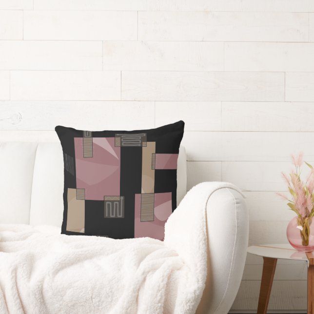 Maz Egyptian Collage Pastel Dusty Pink Brown Black Throw Pillow (Couch)