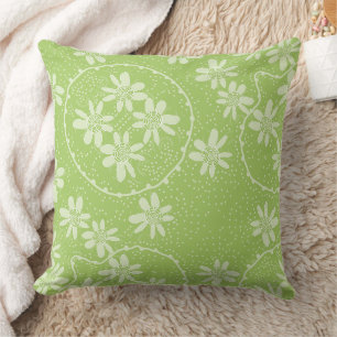 Maz Floral Bubbles Polka Dot Apple Green Throw Pillow