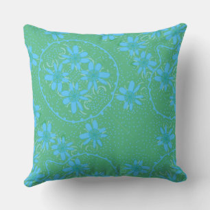 Maz Floral Bubbles Polka Dot Green Blue Mid Throw Pillow