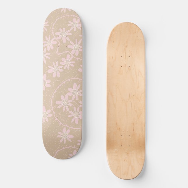 Maz Floral Bubbles Polka Dot - Light Brown Pink Skateboard (Front)