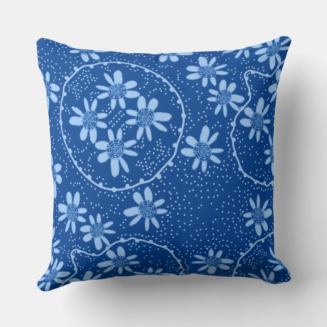 Maz Floral Bubbles Polka Dot Navy Blue Throw Pillow (Back)