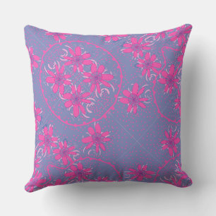 Maz Floral Bubbles Polka Dot Periwinkle Fuchsia Throw Pillow