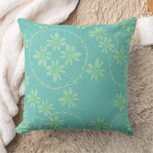 Maz Floral Bubbles Polka Dot Teal Mint Green Throw Pillow