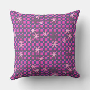 Maz Floral Square Conundrum - Fuchsia Navy Throw Pillow
