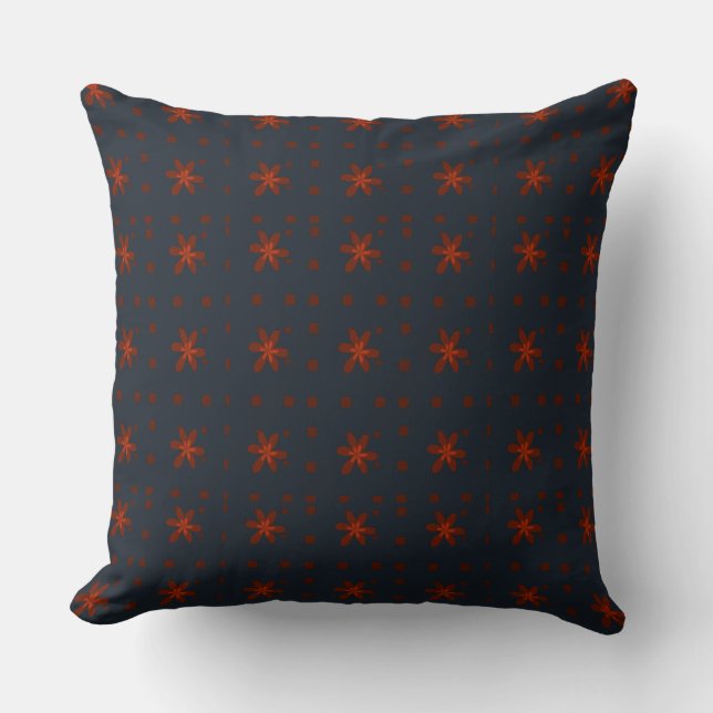 Maz Formal Floral Square Conundrum Navy Maroon Throw Pillow (Front)