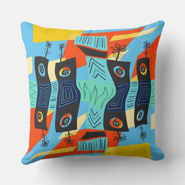 Maz Noughts & Wavy Squares Check Abstract 5a Throw Pillow (Back)