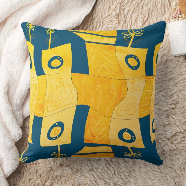 Maz Noughts & Wavy Squares Check Abstract 7a 1974 Throw Pillow (Blanket)