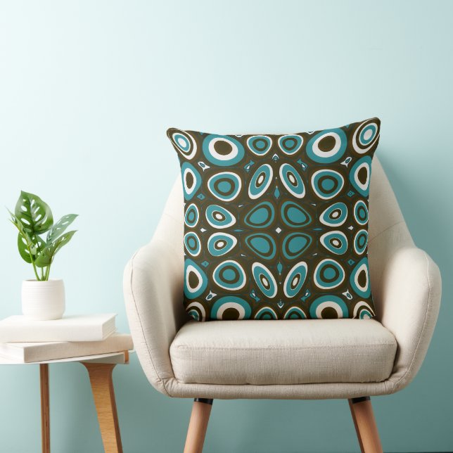 Maz Psychedelic Eggs - Teal White Chocolate  Throw Pillow (Chair)