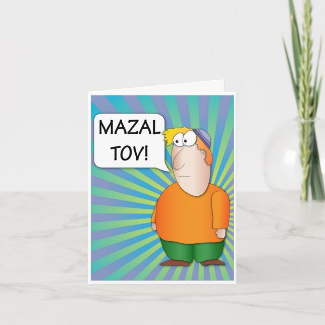 Mazal Tov Greeting Card - Jewish Boy cartoon (Front)