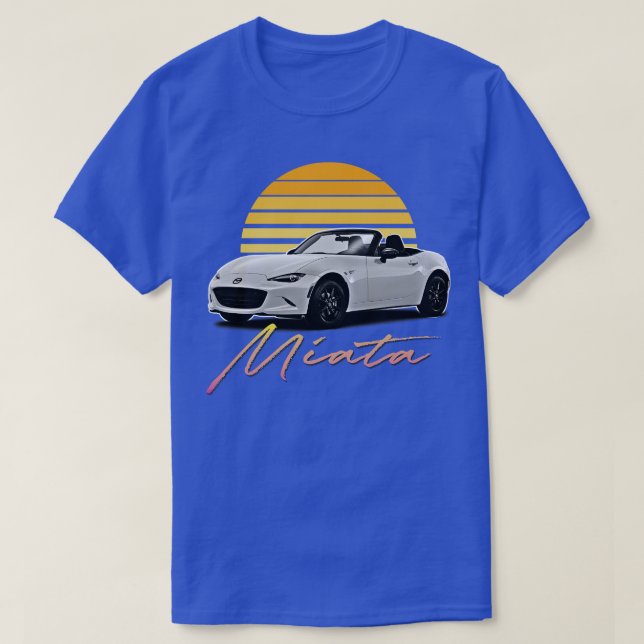 Mazda Miata White Retro Style Sunset Design T-Shirt (Design Front)