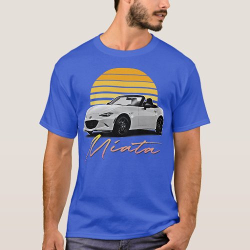 Mazda Miata White Retro Style Sunset Design T_Shirt