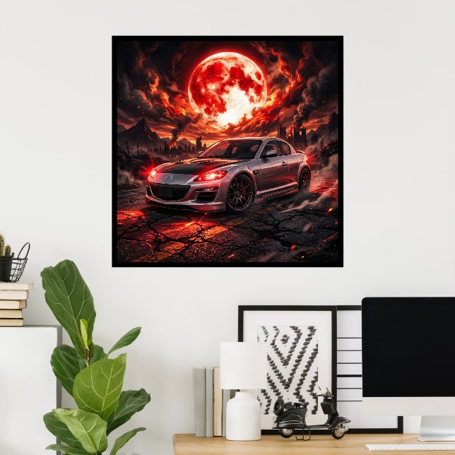 Mazda RX8 Under a Crimson Moon Poster (Home Office)