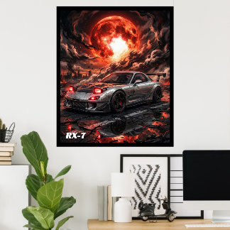 Mazda RX-7 Under a Crimson Moon Poster
