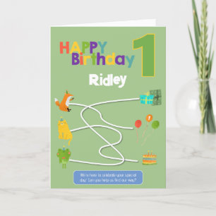 Maze Activity 1st Birthday Card - Animals Trace