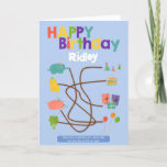 Maze Activity Child Birthday Card - Animals Trace<br><div class="desc">It's a fun card and a present in one! Personalize this cute activity birthday card for any child in your life. This interactive card includes 2 educational activities to engage the birthday boy or girl - a tracing maze and a coloring page featuring cute animals (elephant, cat. bear and frog)...</div>