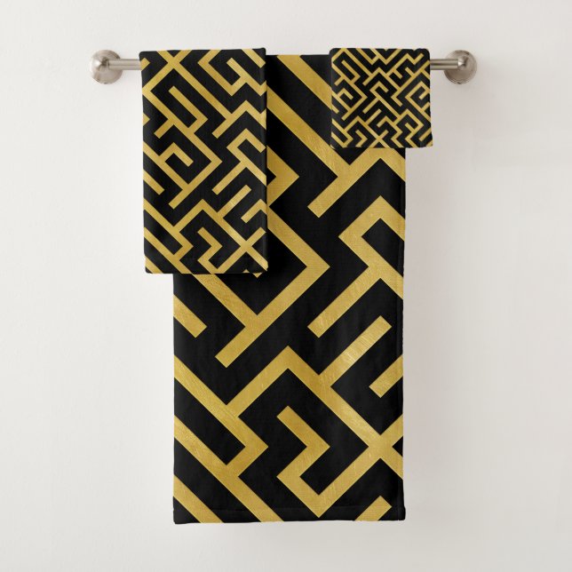 Maze -Black and Gold- Bath Towel Set (Insitu)