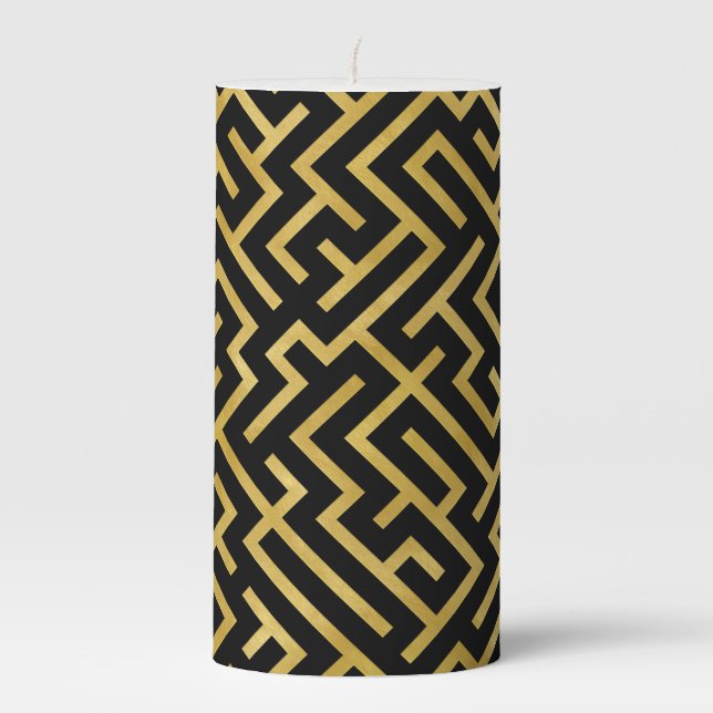Maze -Black and Gold- Pillar Candle (Front)