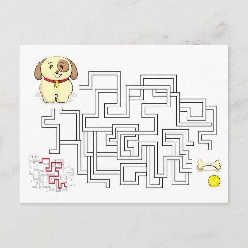 Maze game dog and ball postcard