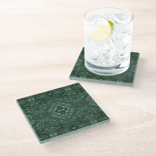 Maze Green Abstract Alcohol Ink Art Glass Coaster