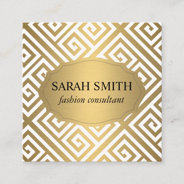 Maze Pattern / Golden Luxe Square Business Card (Front)
