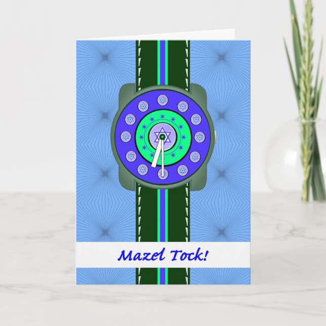 Mazel Tock! Mazel Tov on Bar Mitzvah, Star Watch Card (Front)
