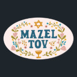 MAZEL TOV BAR BAT MITZVAH Jewish Customizable  Oval Sticker<br><div class="desc">Hand drawn text by me for you. Great for a bar or bat mitzvah or jewish wedding or other event.  For more designs and colors check my shop! Or let me know if you'd like something custom.  Ask if you don't find what you need! :)</div>