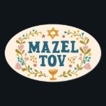 MAZEL TOV BAR BAT MITZVAH Jewish Customizable  Oval Sticker<br><div class="desc">Hand drawn text by me for you. Great for a bar or bat mitzvah or jewish wedding or other event.  For more designs and colors check my shop! Or let me know if you'd like something custom.  Ask if you don't find what you need! :)</div>