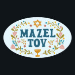 MAZEL TOV BAR BAT MITZVAH Jewish Customizable  Oval Sticker<br><div class="desc">Hand drawn text by me for you. Great for a bar or bat mitzvah or jewish wedding or other event.  For more designs and colors check my shop! Or let me know if you'd like something custom.  Ask if you don't find what you need! :)</div>