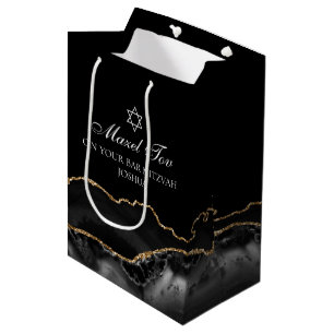 Mazel Tov Black Gold Personalized Bar Mitzvah Medium Gift Bag