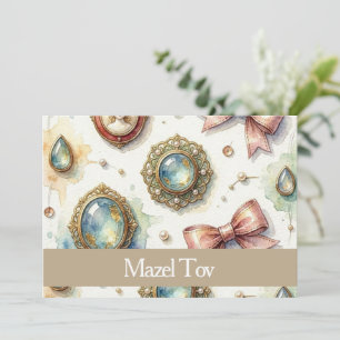 Mazel Tov Card for Wedding, Vintage Jewelry Pins,