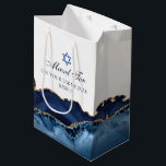 Mazel Tov Chic Blue Gold Personalized Bat Mitzvah Medium Gift Bag<br><div class="desc">Elegant navy blue and gold agate decorates the side of this modern Bat or Bar Mitzvah gift bag. Mazel Tov! Customize it under the Star of David. Perfect present for a chic,  stylish Jewish family.</div>