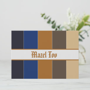 Mazel Tov Congratulations Card, Blue Brown Beige Invitation
