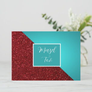 Mazel Tov Congratulations Card, Burgundy Glitter, Invitation