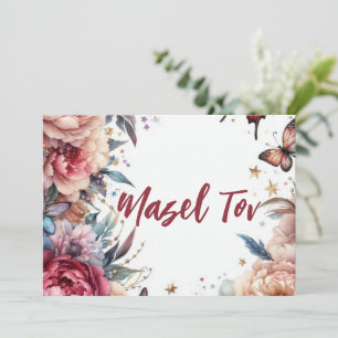 Mazel Tov Congratulations Card, Butterflies Pink Invitation