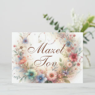 Mazel Tov Congratulations Card, Floral Wreath, Invitation