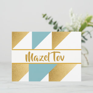 Mazel Tov Congratulations Card, Gold Aqua Blue, Invitation