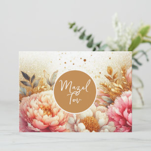 Mazel Tov Congratulations Card, Pink Gold Peonies Invitation