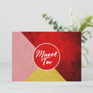 Mazel Tov Congratulations Card, Red Gold Pink Invitation