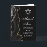 Mazel Tov on Your Bar Mitzvah Black Gold Card<br><div class="desc">Chic black and gold agate decorates the side of this modern custom Bar Mitzvah card. Mazel Tov! Your son's name is written in beautiful formal script under the Star of David. Perfect for a chic,  stylish Jewish family celebrating their boy being called to the Torah.</div>