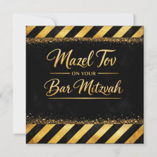 Mazel Tov On Your Bar Mitzvah Card, Gold Black Lux