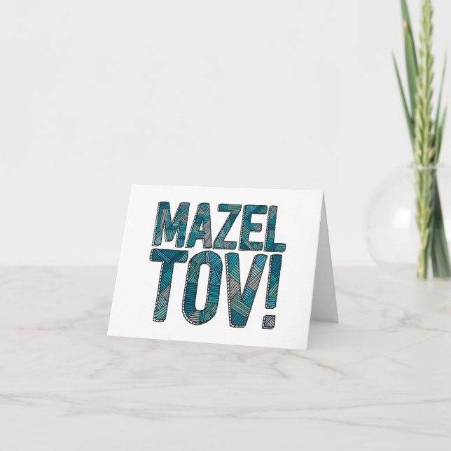 Mazel Tov Patchwork Teal Card (Front)
