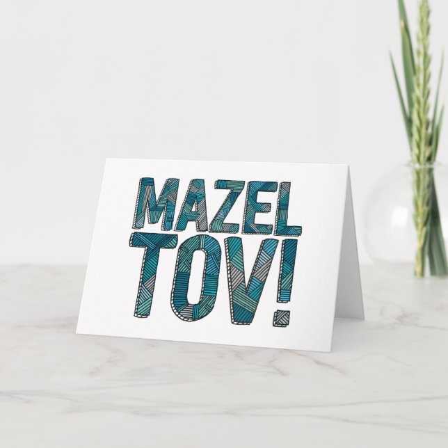 Mazel Tov Patchwork Teal Card (Front)