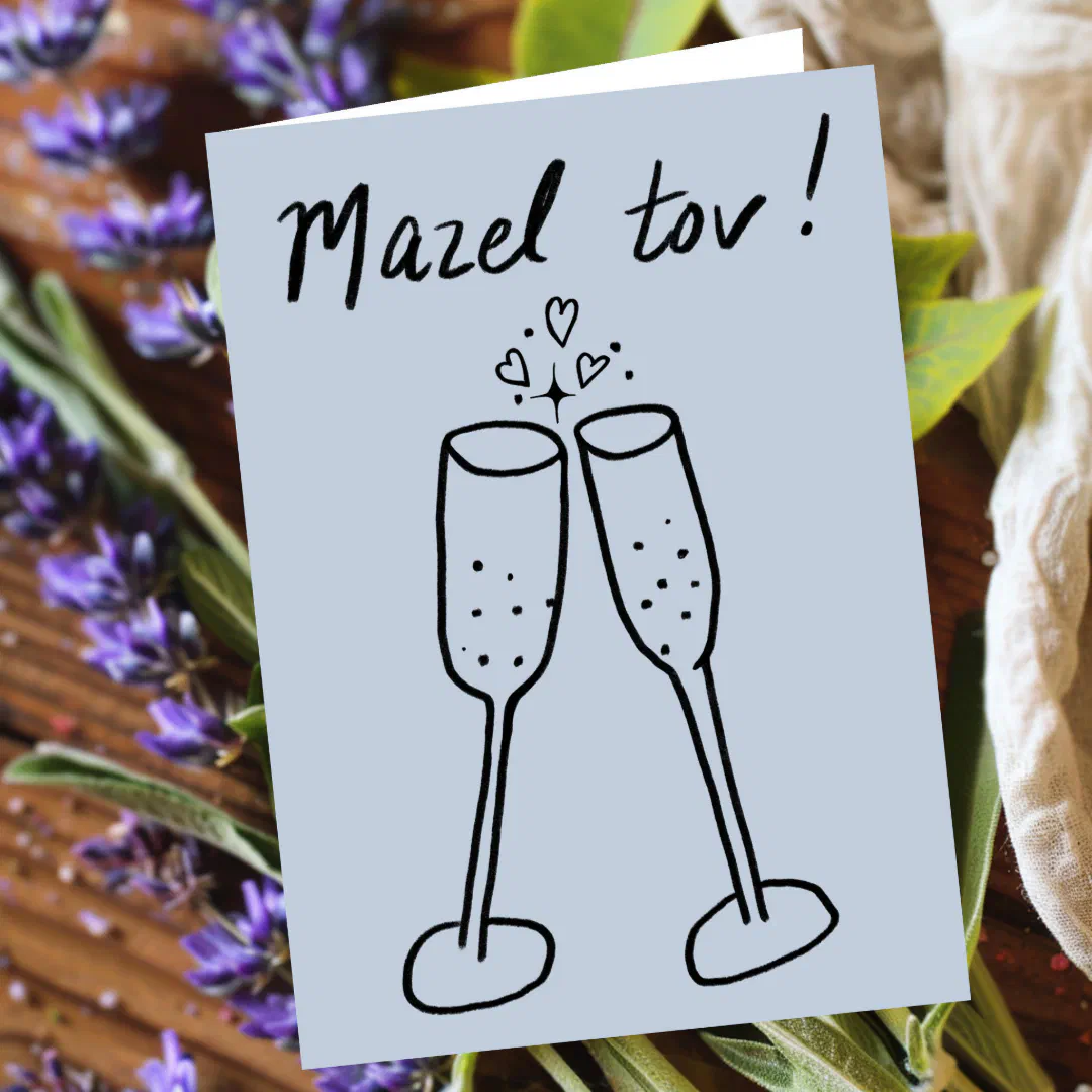 Mazel Tov Wedding Champagne Cheers Sketch Doodle Card
