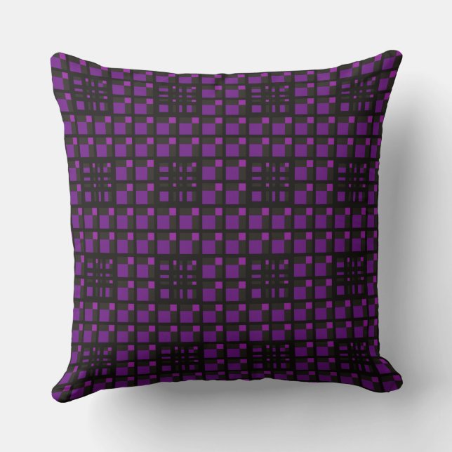 Mazipoodles 3D Square Grid Deep Purple  Throw Pillow (Back)
