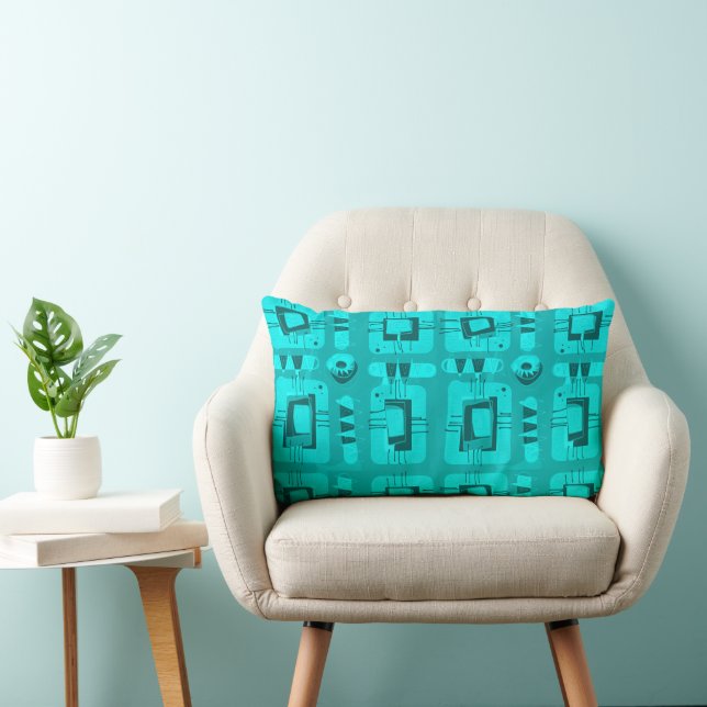 Mazipoodles Abstract Ethnic Matrix - Teal Lumbar Pillow (Chair)